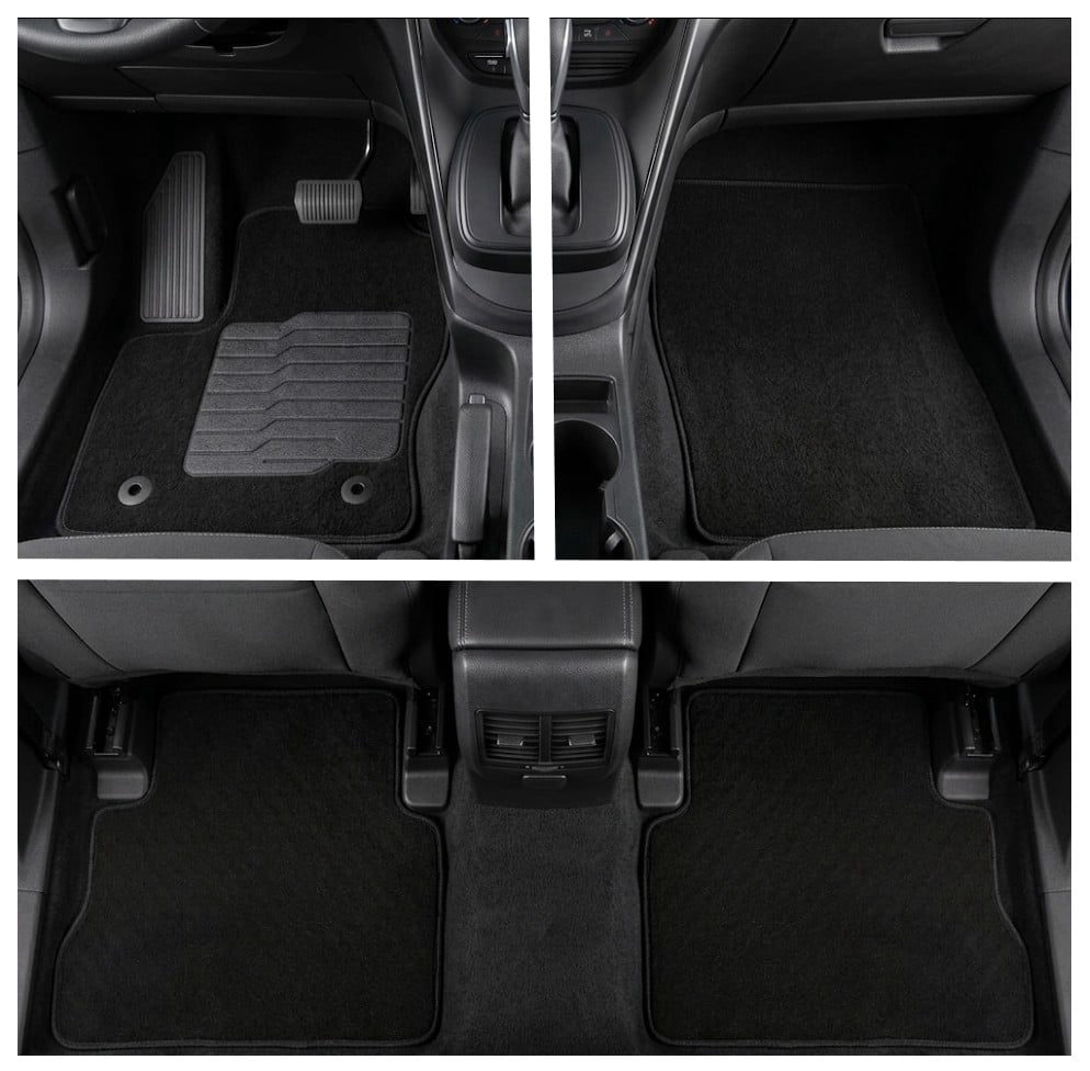 Carpet Floor Mats Fit for 2013 to 2019 Ford Escape, with Anti-Slip Driver Heel Pad and Safety Locks, Front and Rear, Black