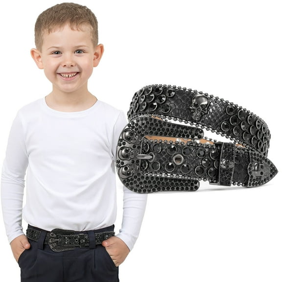 SUOSDEY Skull Kids Rhinestone Belt Girls Boys Sparkly Bling Diamond Belt Cowgirl Cowboy Belt