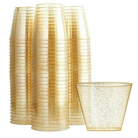

100 Pieces Cups Single-use 270ml Transparent Gold Fashion Drinking Cup Outdoor Picnic Wedding Birthday Party Tableware