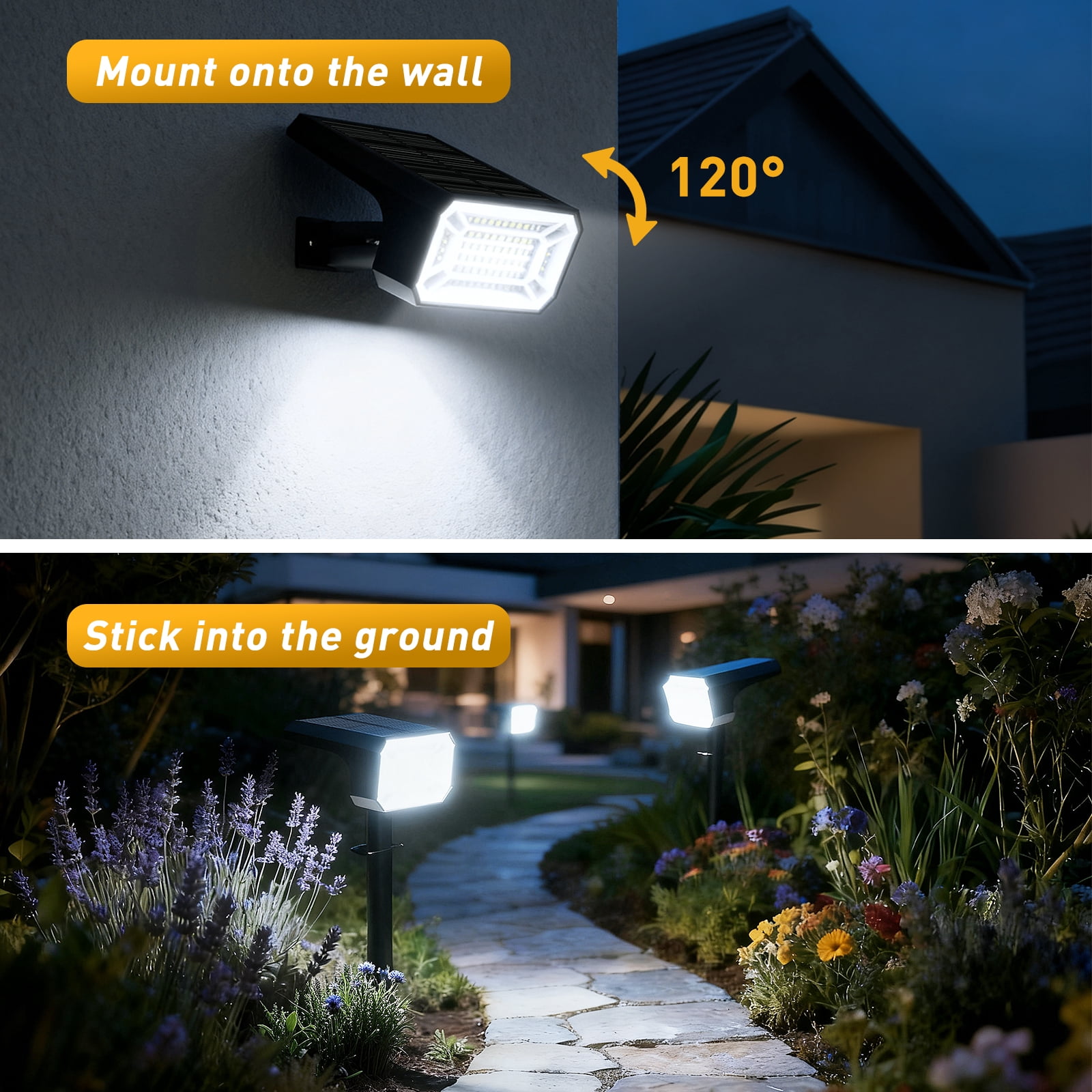 Solar Spot Lights Outdoor [12 Pack, IP65] - 100 High-Lumen LEDs, 4 Modes & 2-in-1 Design. Auto On/Off Cool White Landscape Lights for Yard, Garden, Pathway.
