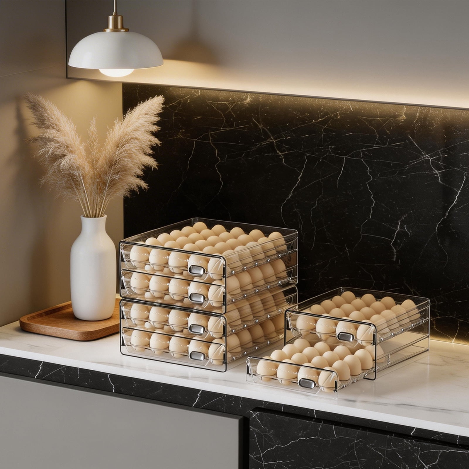HIYOHIYO 2-Layer  Clear Stackable Fridge Egg Holder, Large Capacity Storage Tray Holds 40 Eggs, 9.8"×8.5"×5.5"
