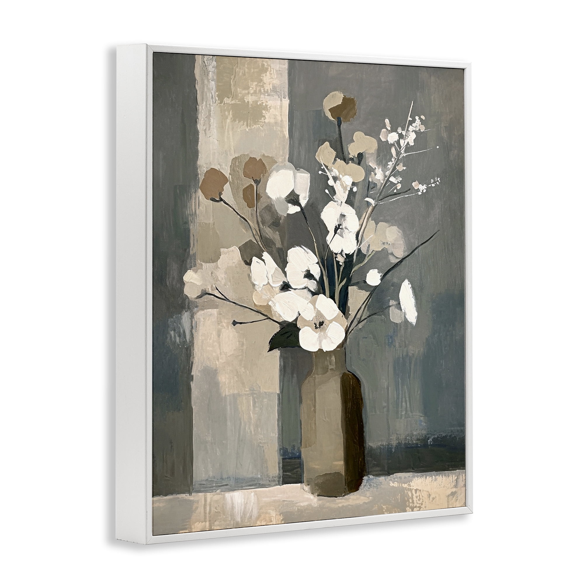 Stupell Industries Neutral Floral Vase Botanical & Floral Painting White Framed Art Print Wall Art, 11 x 14