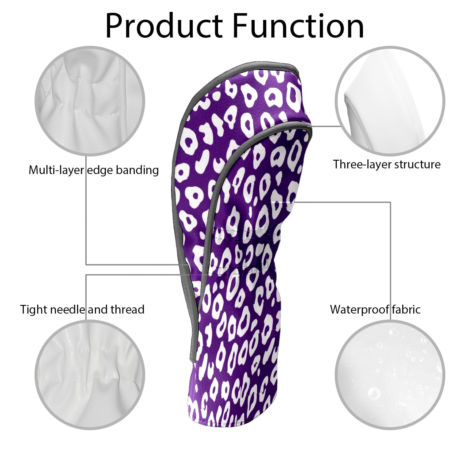 Golf Club Head Cover Waterproof Leather Golf Accessories HeadCovers Set Driver Headcover for Women Men Purple Stripe