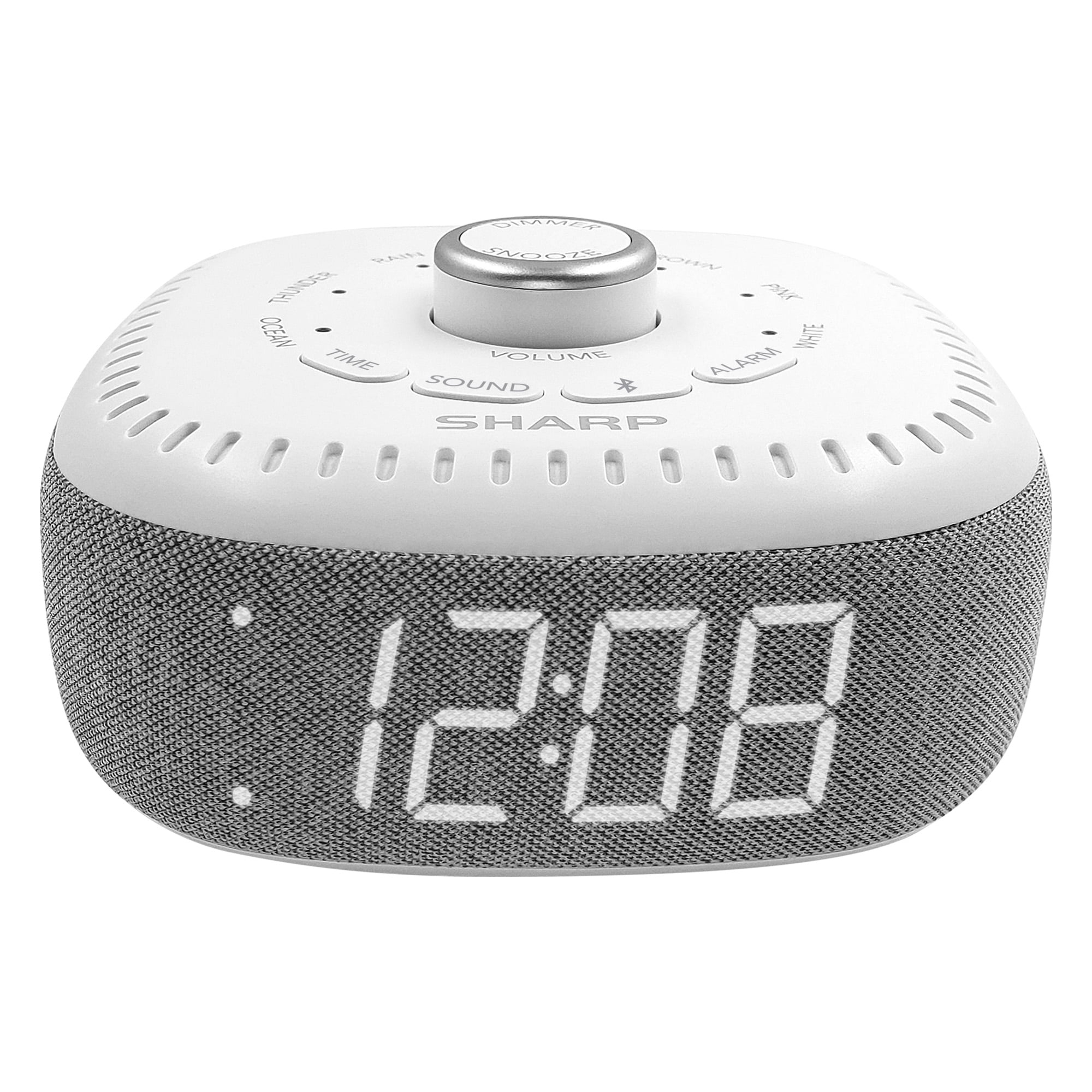 Sharp Alarm Clock Sound Machine Bluetooth Speaker 6 Sleep Machine Soundtracks White LED