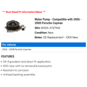 Water Pump - Compatible with 2006 - 2008 Porsche Cayman 2007