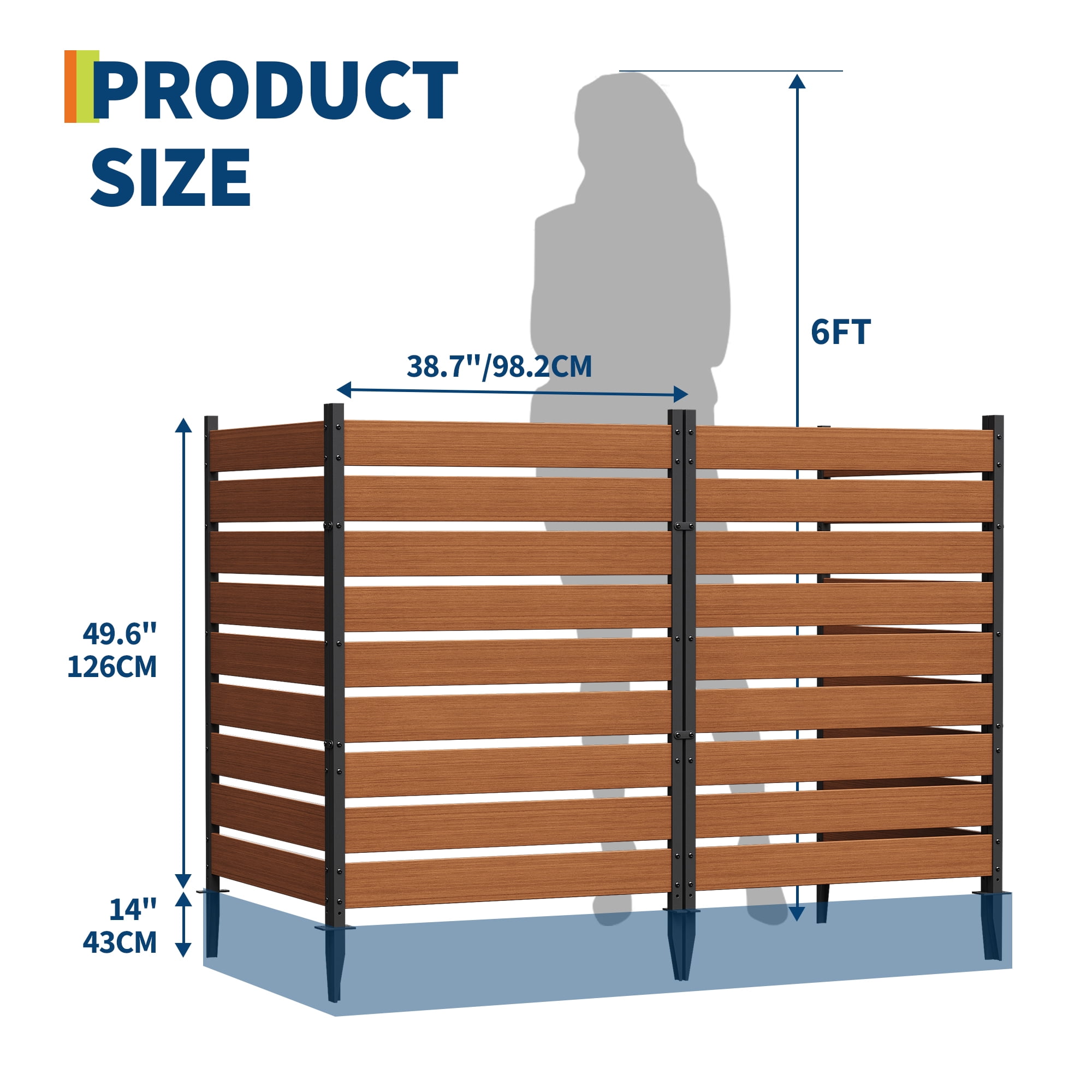 Garvee Teak Wood Outdoor Privacy Fence Panels - All-Weather Aluminum & Vinyl Decorative Screen - Garden, Patio, Backyard Enclosure for Trash Can, AC Unit, Pool Equipment - Natural Wood Color - 2PCS