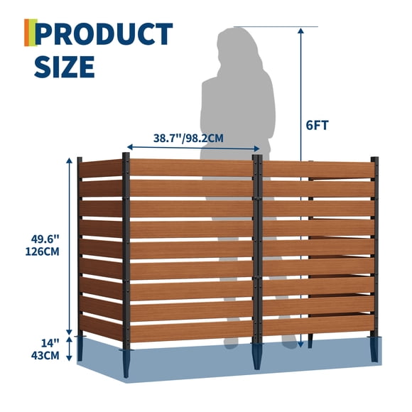 Weather-Resistant Outdoor Privacy Screen Panels–Garden Fence with Aluminum Frame & Horizontal Vinyl Slats,Easy No-Dig Install, Durable Decorative Partition for AC Units, Patio, Natural Wood Color,2PCS