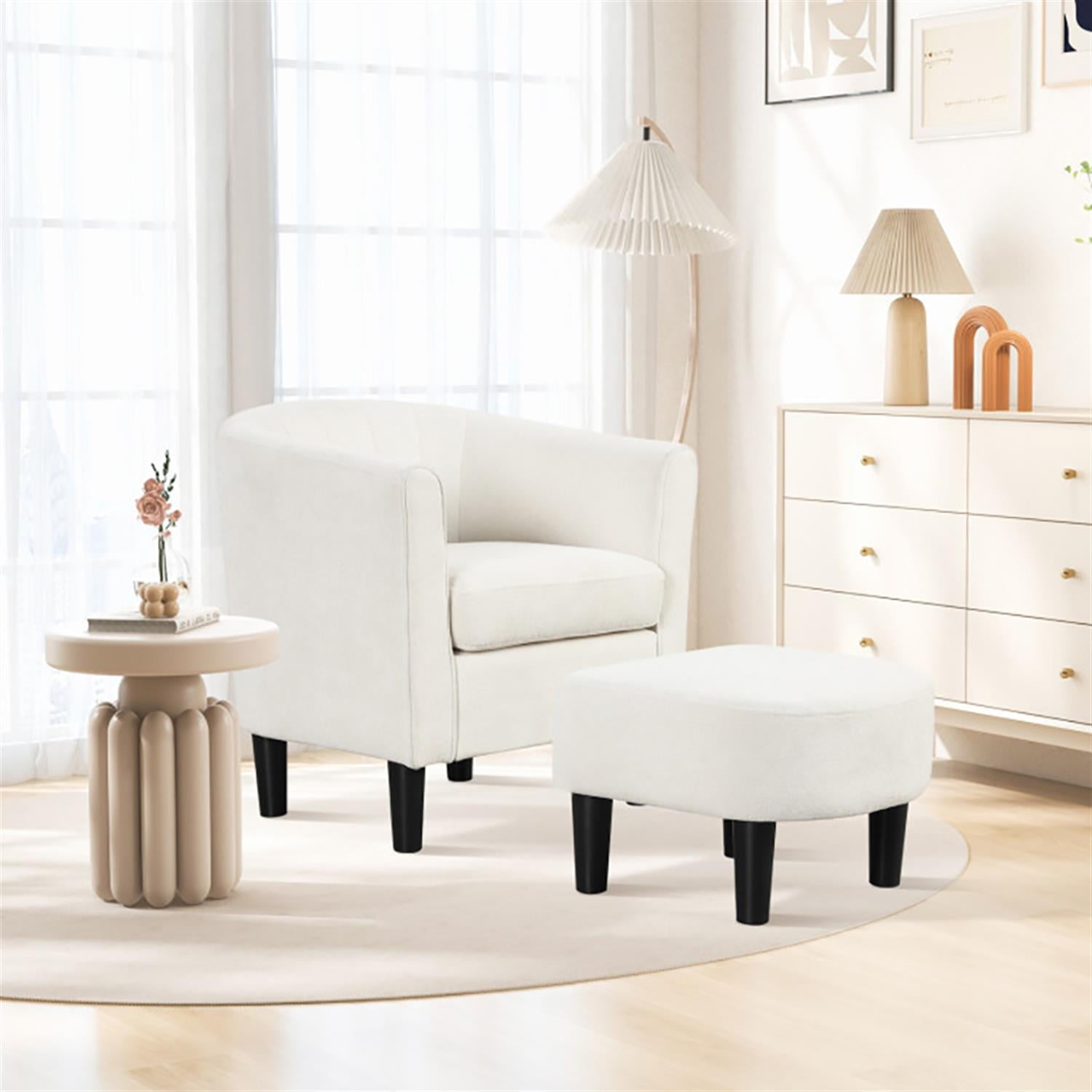 Demi Bonn Modern Club Barrel Accent Chair, Elegant Armchair with Ottoman Footrest Curved Backrest, Suitable for Living Room Bedroom Reception Room Office, Beige