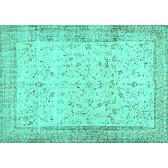 Ahgly Company Machine Washable Indoor Rectangle Abstract Turquoise Blue Contemporary Area Rugs, 6' x 9'