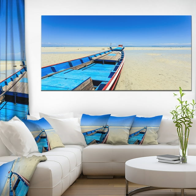 Long Tail Boat Stand at the Beach - Seashore Canvas Art Print