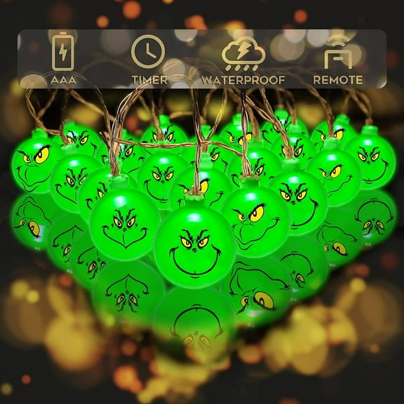 JINYUN-The GRENCHS 30 LED 15 Ft Battery Operated Christmas Lights, Christmas Decorations 8 Modes Waterproof String Lights with Remote for Tree, Christmas Decor Indoor Outdoor