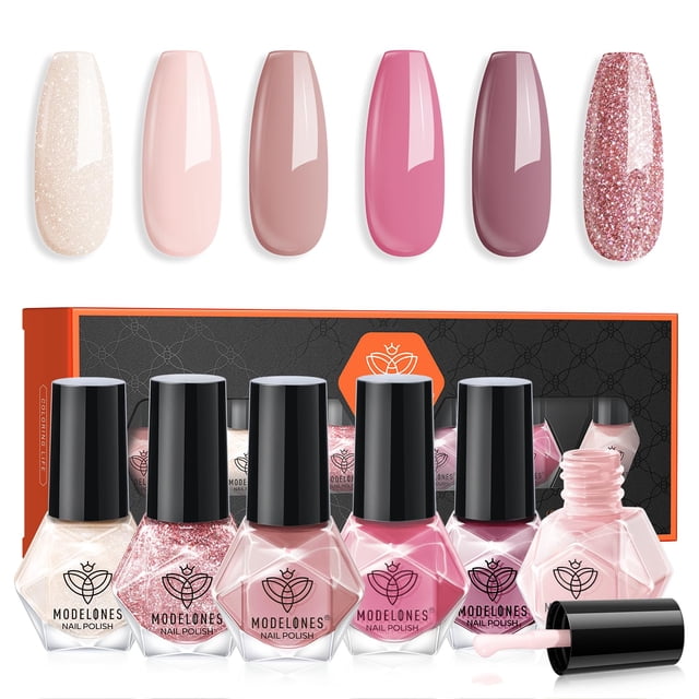 Set de esmaltes de uñas Modelones, 6 colores, para mujeres y niñas
