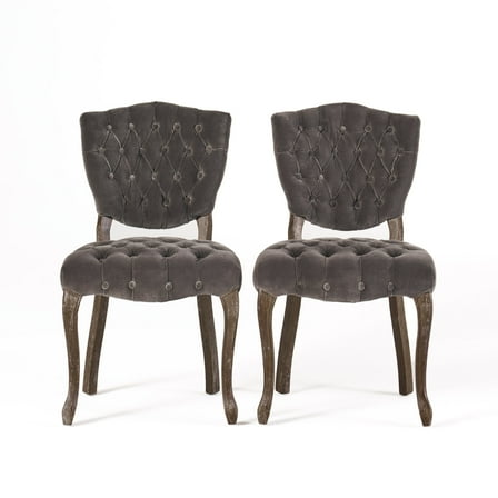 Noble House Monroe Tufted Charcoal Fabric Dining Chairs, Set of 2