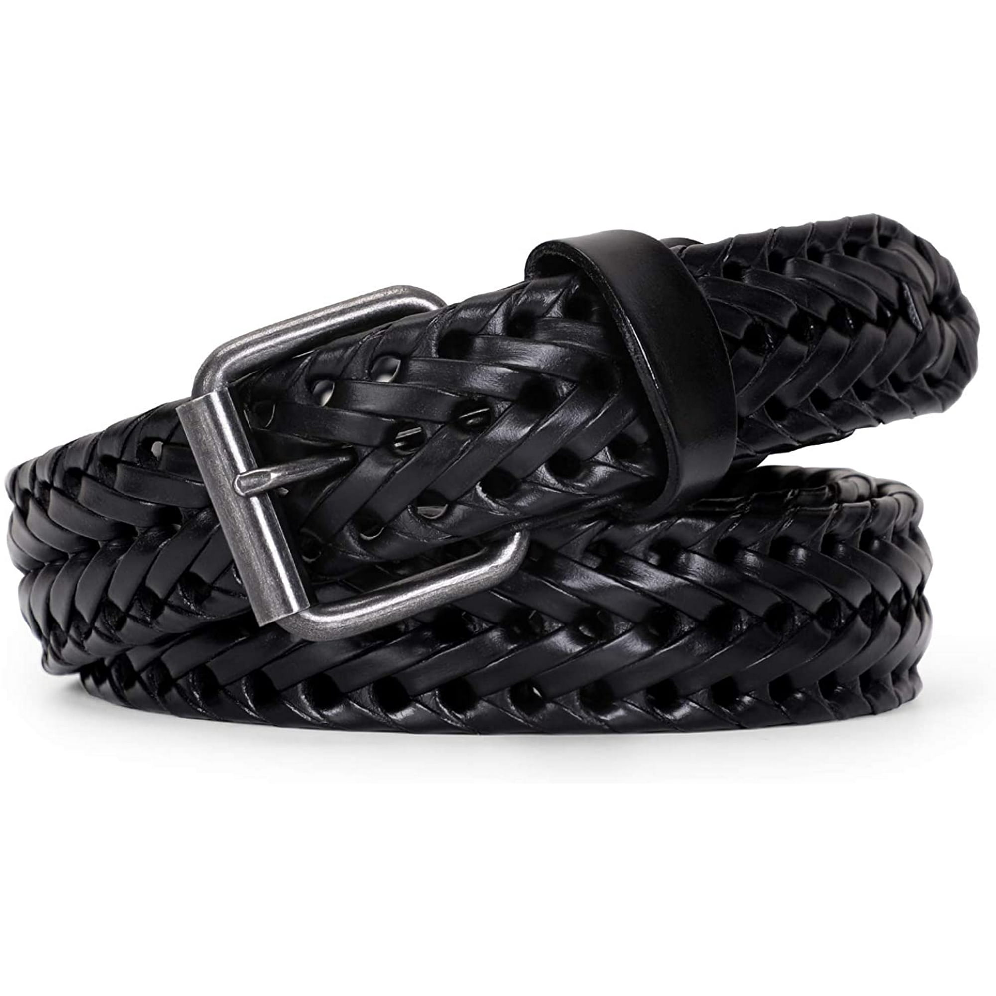 Men s Leather Braided Belt Iguohao Cowhide Leather Woven Belt For Jeans 1.3 Inch Wide With Prong Buckle Other