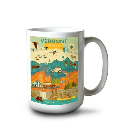 

Lantern Press 15 fl oz Ceramic Mug Hardwick Vermont Woodland Animals Geometric Dishwasher & Microwave Safe