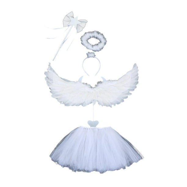 Disfraces de ángel para niñas, accesorios de cosplay, atuendo para niños, tutú Blanco