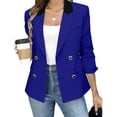thumbnail image 3 of TGSLY Color Block Notched Lapel Blazer for Women Lightweight Double Breasted Button Long Sleeve Suit Coat with Shoulder Pads Loose Solid Color Jacket with Pockets L, 3 of 8