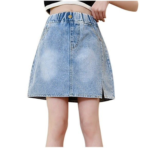 Ohufall Jean Skirts for Teen Girls Fashion Casual Elastic High Waist Denim Skirt with Pockets, 5-16 Years