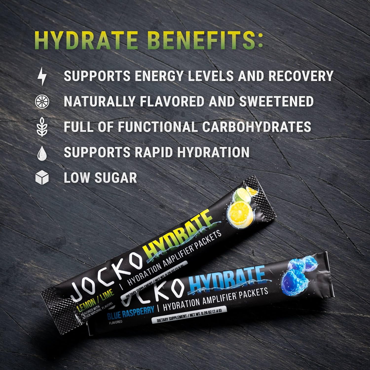 Jocko Fuel Hydrate Powder Packets, with Electrolyte Complex, Lemon Lime Flavor, 16 Count