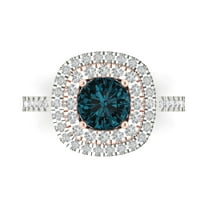 1.615 ct Round Cut Natural London Blue Topaz Solitaire with Simulated Diamond Accents 18K White/Rose Gold Womens Engagement Ring