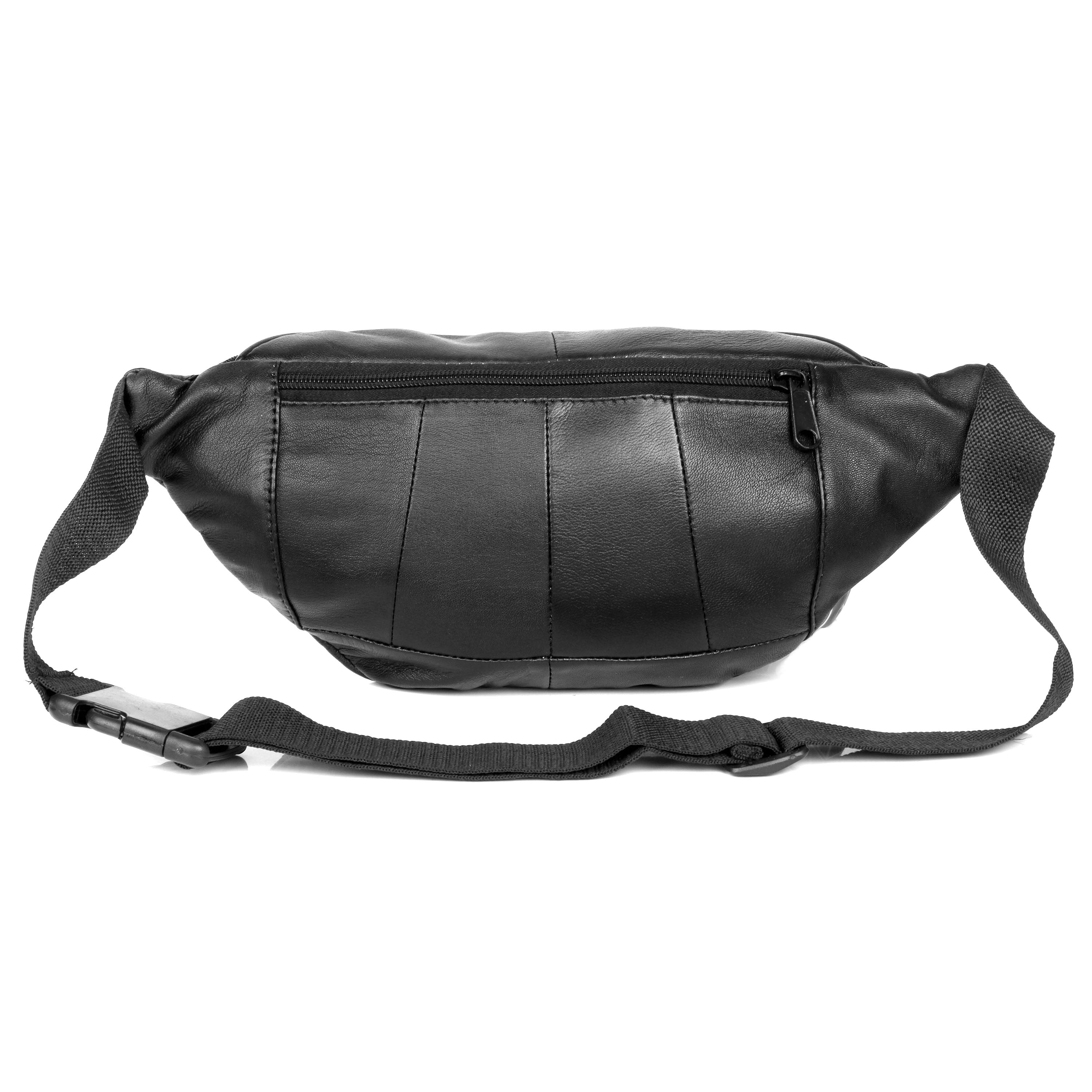 J. Buxton Men's 3-Zipper Belt Bag Fanny Pack Leather, Black
