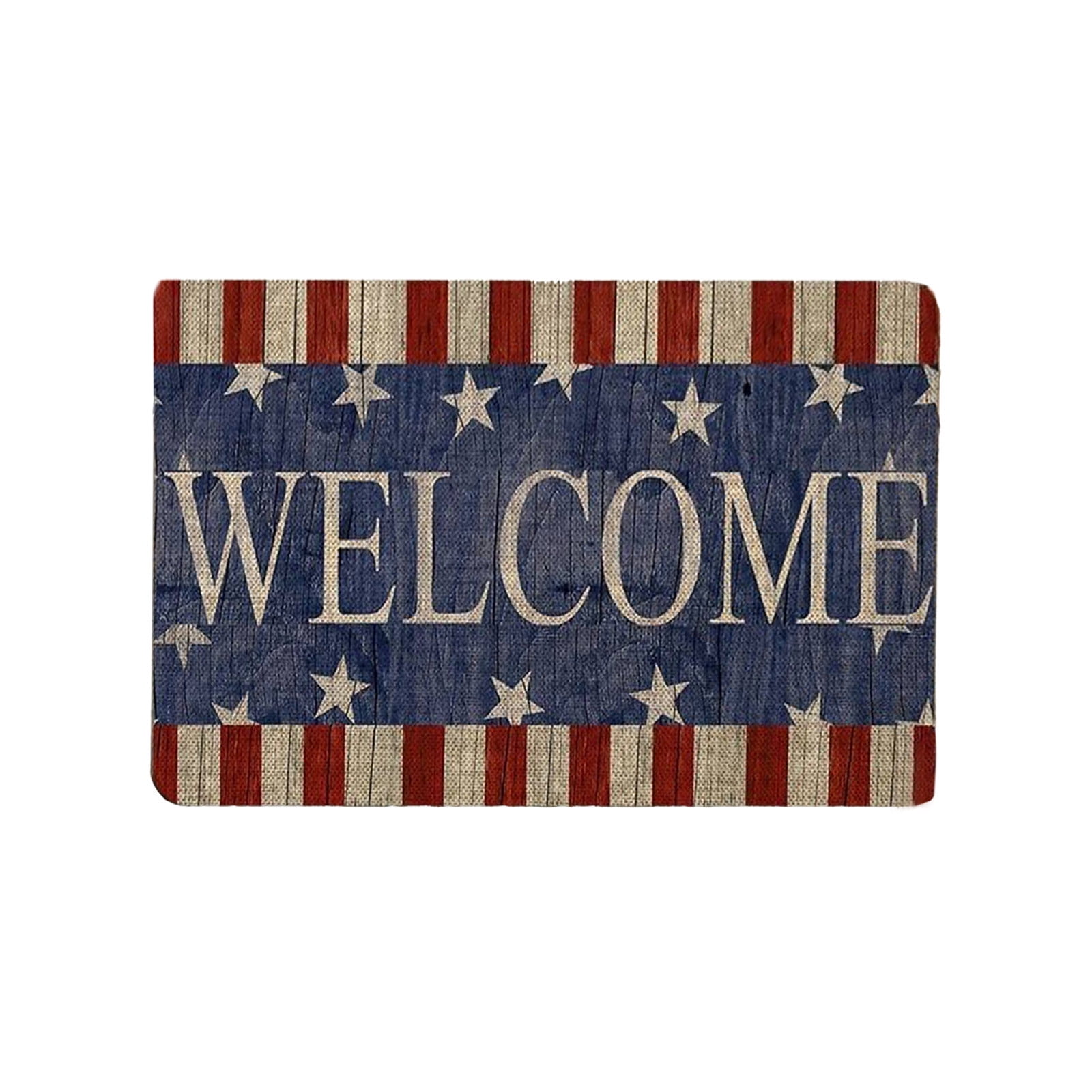 15.7" x 23.6" Independence Day Welcome Mat, Retro Flag Design with Heart Motif, Non-Slip Rubber Door Mat, Floor Rug for Outdoor & Indoor Use