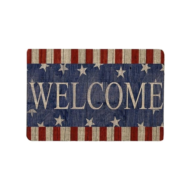 Welcome Mat Outdoor Indoor 40 cm x 60 cm Patriotic Flag Design Rubber Backing Polyester Doormat For 4th Of July Independence Day