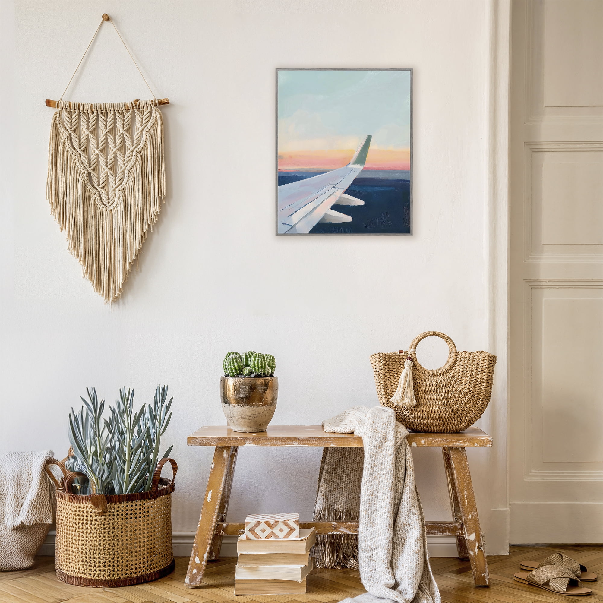 Stupell Industries Airplane Wing Sunset Gray Framed Giclee Art, design by The Prints Vibe