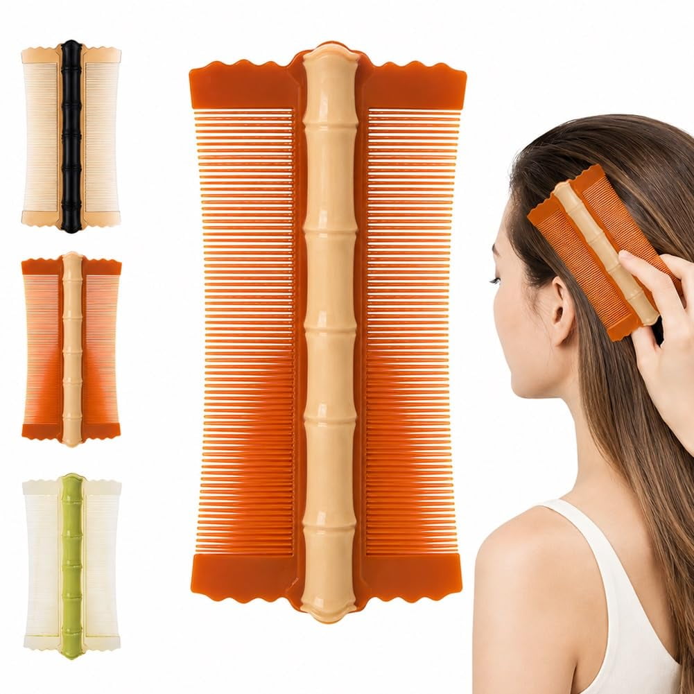 Bamboo Styling Double-Sided Fine Teeth Comb Removes Dandruff | 4.9 x 2.8 Inch, Ergonomic Grip, All Hair Types, For Adults, Pets, Thick Hair Flea Comb Comfortable Lice Brush(Apricot)