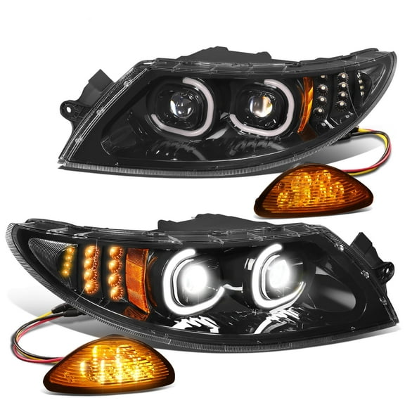 DNA Motoring HL-HAY-026-BK For 2002-2016 International 3200 4300 4400 Black Housing C-Pattern LED DRL Projector Headlights