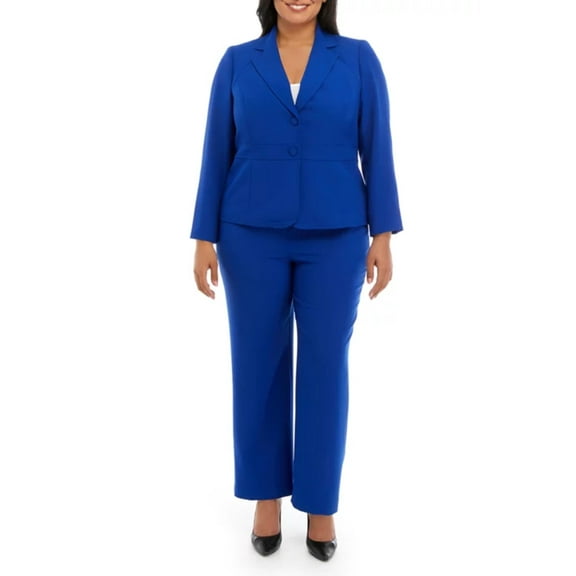 Le Suit Plus Size Crepe Two Button Notch Collar Jacket and Trouser Pant Set