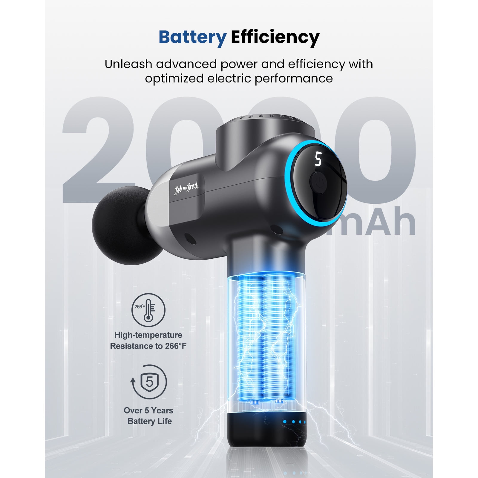 Bob and Brad C2 Massage Gun, Deep Tissue with 5 Speeds and 5 Heads, Handheld Muscle Massager for Home Gym Office Workout Recovery Pain Soreness Relief