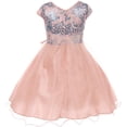 thumbnail image 2 of Little Girls Cap Sleeve Flower Shaped Sequin Top Tulle Special Occasion Flower Girl Dress Blush 4 (J21KS16), 2 of 4