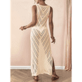 thumbnail image 7 of Women'S Crochet Coverups Sleeveless Beachwear Dresses Side Slit Maxi Beachwear One Size, 7 of 7