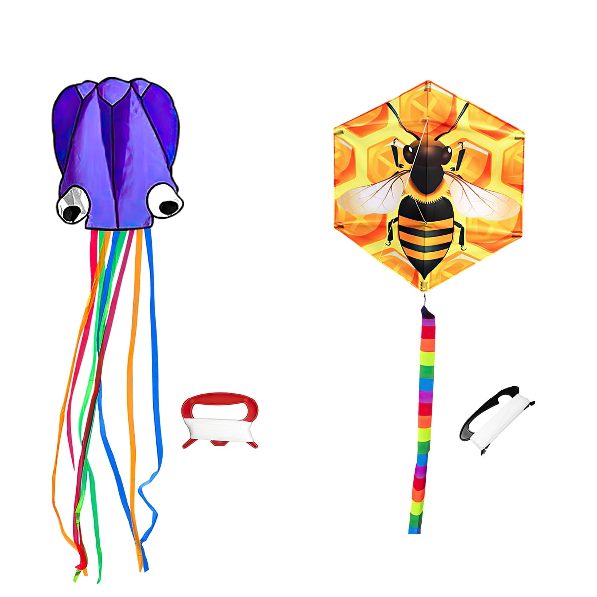 Kepooman Large Purple Octopus Kite & Bee-Print Kite with Tail & Lines, 2 Pack Easy Flyer Kites for Family Outdoor Game Activities Kepooman Large Purple Octopus Kite & Bee-Print Kite with Tail & Lines, 2 Pack Easy Flyer Kites for Family Outdoor Game Activities