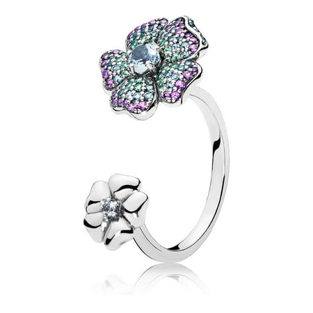 Ornate Floral Ring Floral ring in sterling silver w/1 bead-set fragaria-cut aqua Ring sz 58 197086NRPMX-58 ()