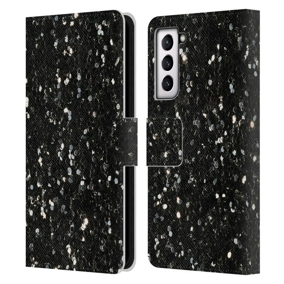 Head Case Designs Officially Licensed PLdesign Glitter Sparkles Black And White Leather Book Wallet Case Cover Compatible with Samsung Galaxy S21 5G