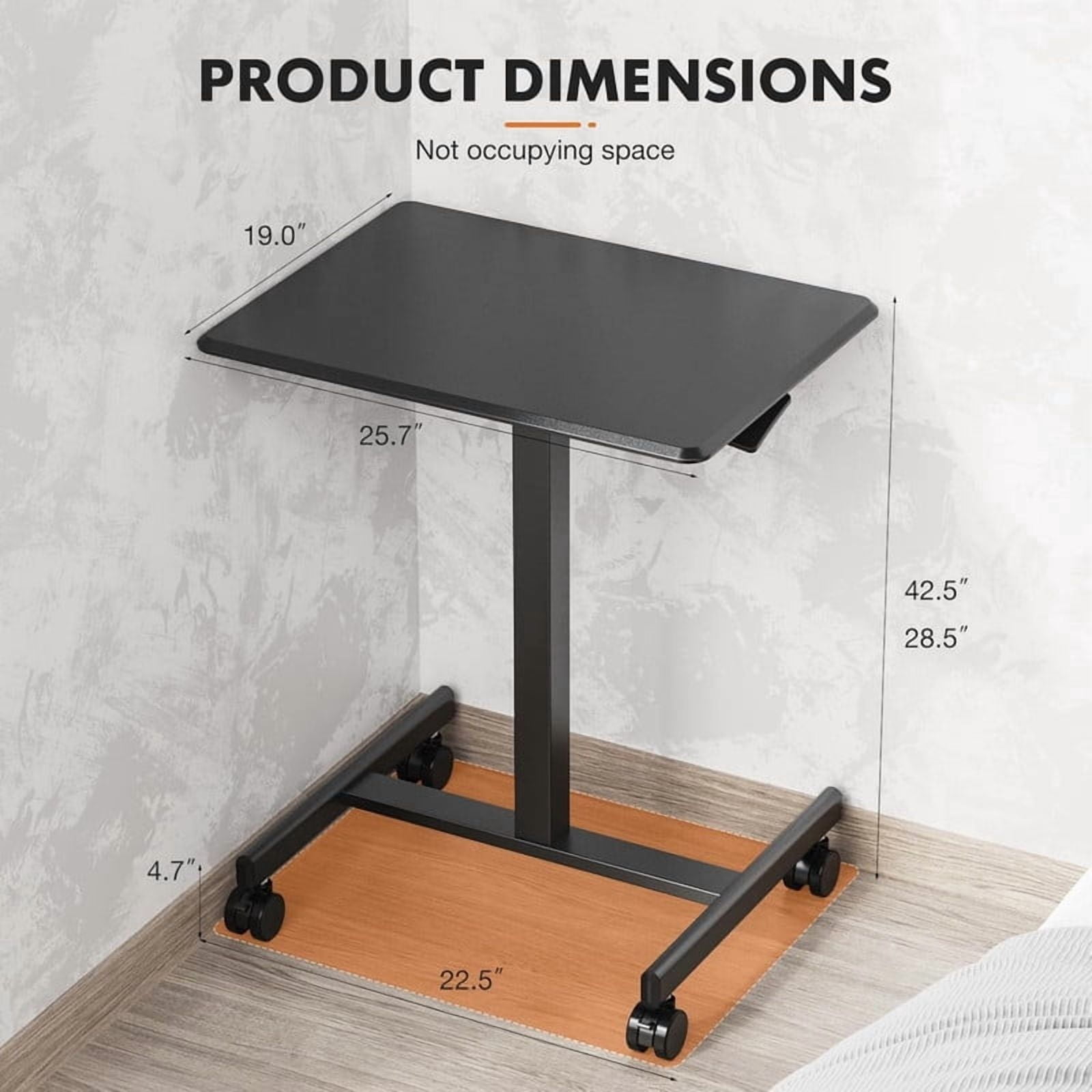 Kelno Mobile Standing Desk Adjustable Height Laptop Desk with Lockable Wheels, Black