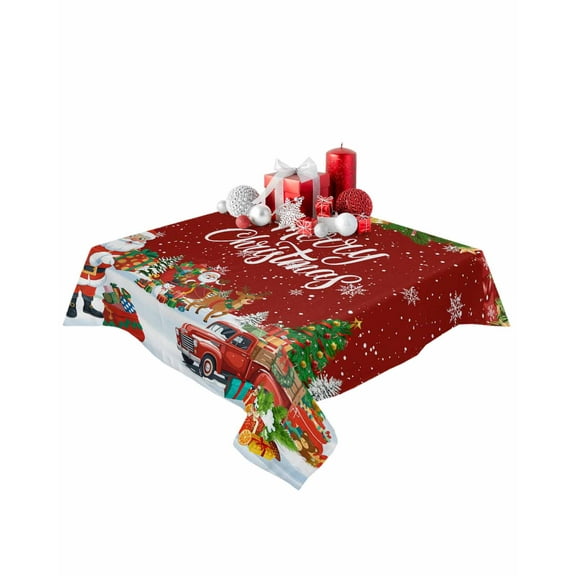 Square Tablecloth 54 x 54 Inches Christmas Santa Claus Snowflakes Waterproof & Stain Resistance Table Cloth Decorative Fabric Table Cover for Dinning/Party/Buffet/Banquet