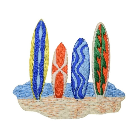 Four Colorful SurfBoards in Sand Beach Iron On Embroidered Applique Patch