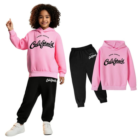 Kids Sweatsuit Set for Girls 2 Piece Long Sleeve Letter Print Hoodie and Sweatpants Fall Clothes Girls Jogger Set7-8 Years Boys Girls Fashion