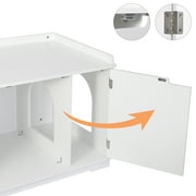 HomGarden Multi-Functional Cat Washroom Bench Hidden Cat Litter Box Enclosure Furniture White