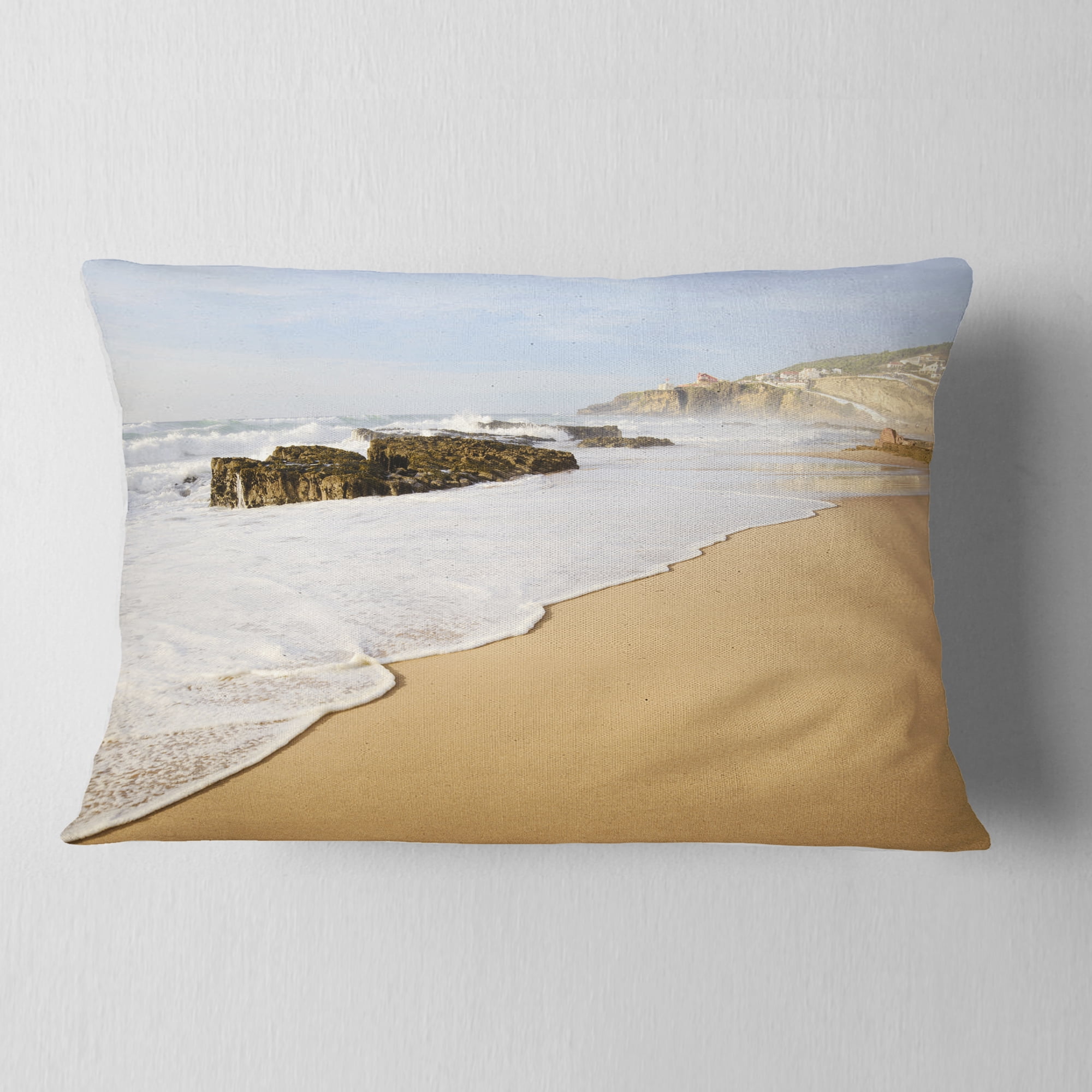 Designart Magoito Beach Portugal - Seascape Throw Pillow - 12x20