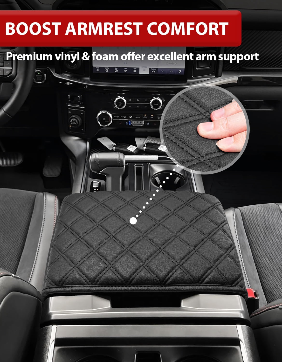 KBH Center Console Cover for 2021-2026 Ford F150, Workstation Middle Console Armrest Cover for Truck Accessories Interior, Black Diamond