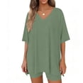 thumbnail image 5 of Mifsaly 2 Piece Short Sets for Women Oversized V Neck T Shirt and High Waisted Shorts Soft Breathable Athletic Workout Outfits 2026 Green,S, 5 of 7