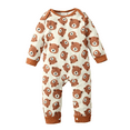 thumbnail image 1 of Mikrdoo Infant Baby Girls Romper Bear Print Jumpsuit Long Sleeve One Piece Bodysuits Apricot 12-18 Months, 1 of 7