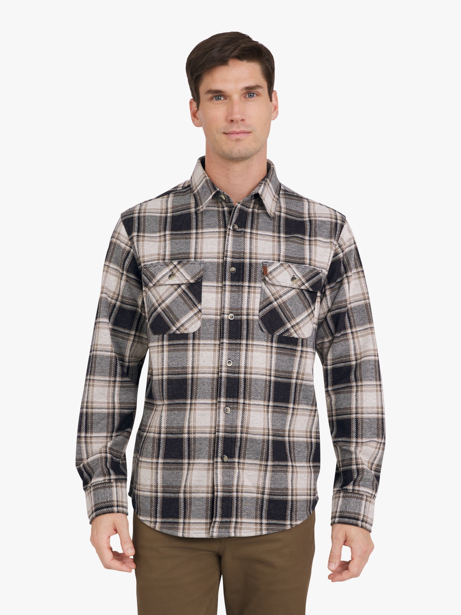 Orvis Big Bear Chemise boutonnée en flanelle brossée avec poches chauffe-mains, Plaid vert multicolore