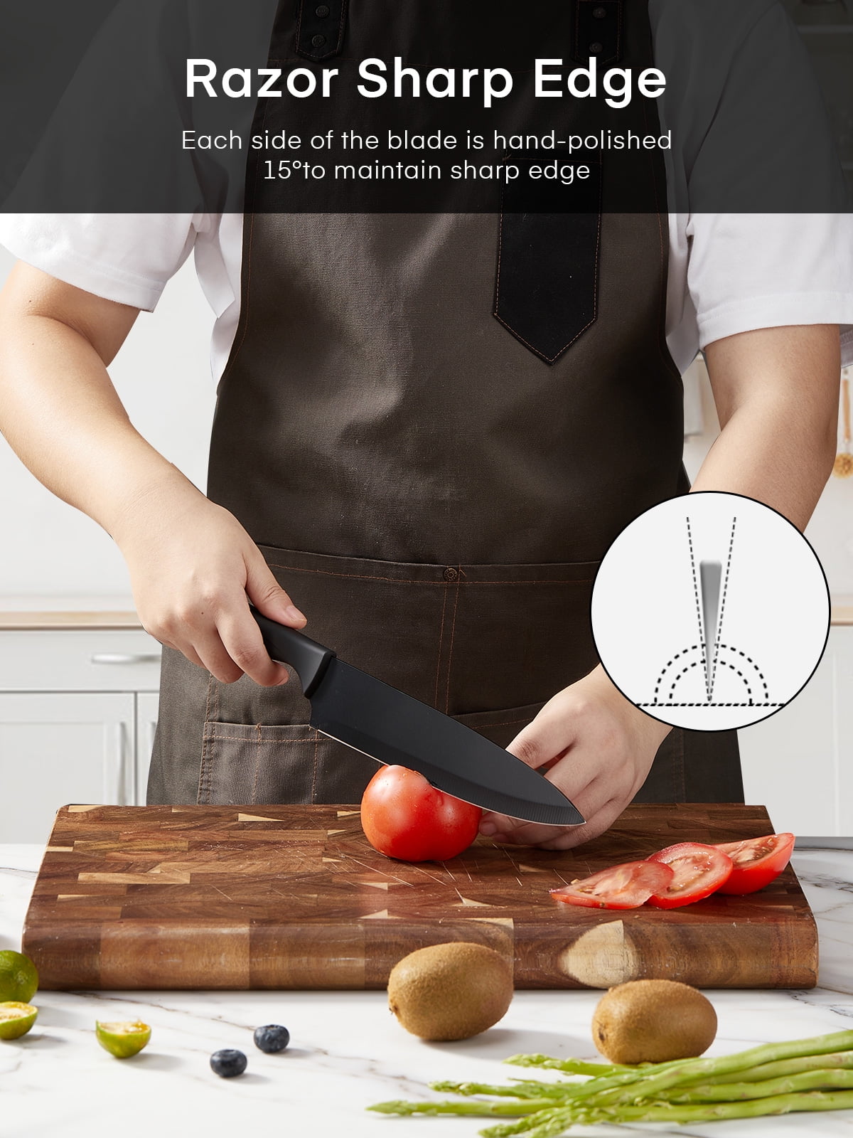 FOHERE Knife Set, 13 Pieces Self Sharpening Stainless Steel Kitchen Knife Set, Matte Gray