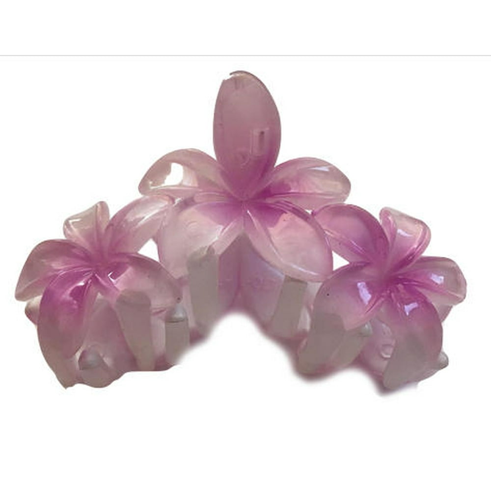 Medium Plumeria Purple Pink 3 Flower Hair Clip Claw