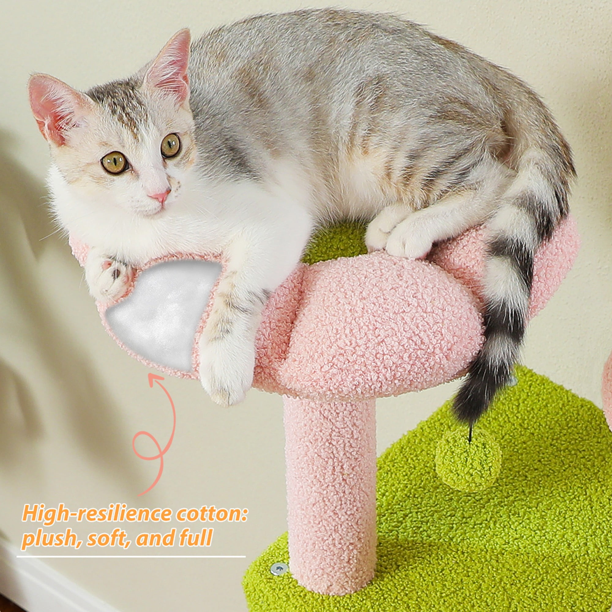 Kadyn 52" Multilevel Cat Tree Tower for Indoor Cats, Plush Flower Cat Tree House with 2 Padded Perches, 2 Condos and 2 Scratching Posts, Pink